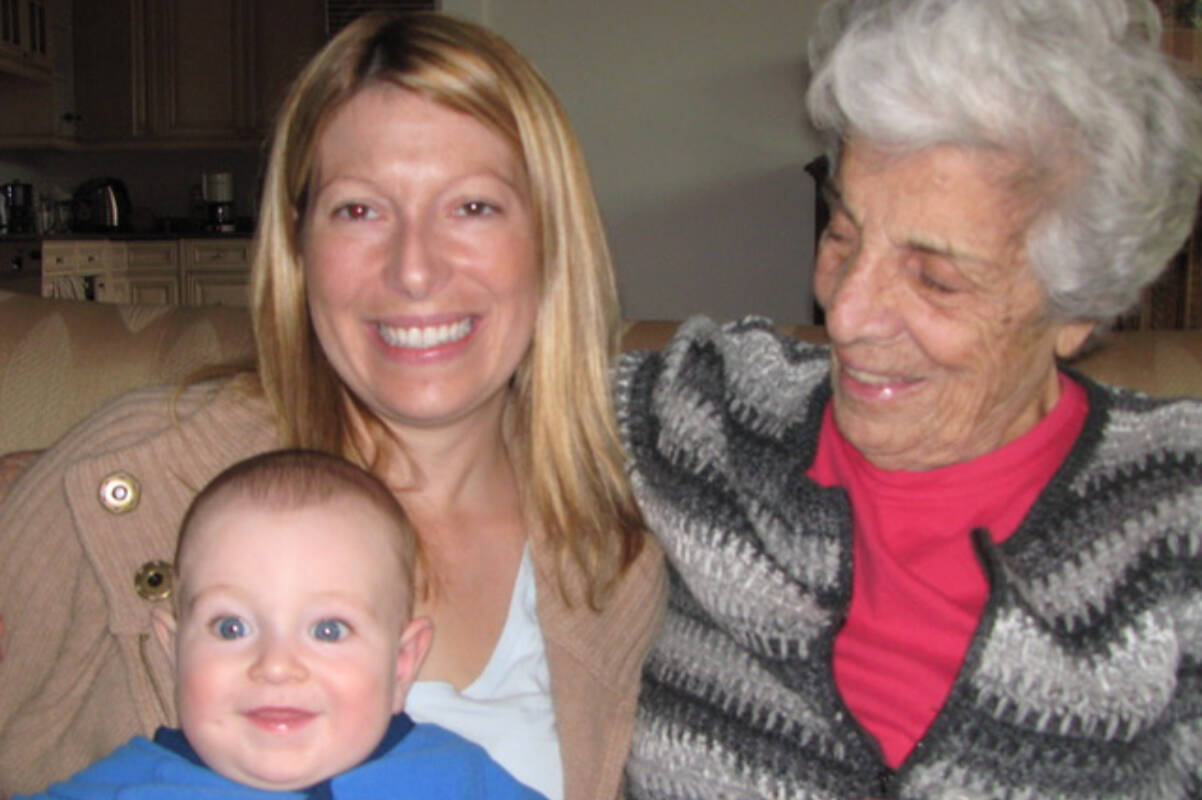 Sidney resident Gladys Pfeffer (right) celebrated her 100th birthday on April 30. She is pictured with her granddaughter Jessica Pfeffer and her great-grandchild. (Photo courtesy of Jessica Pfeffer)