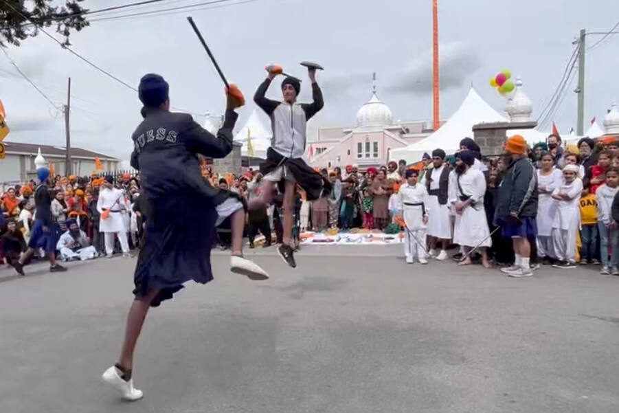 Gatka performance during Gurdwara Singh Sabha’s Khalsa Day celebration on May 1. (Courtesy of Manmeet Kaur Gill)