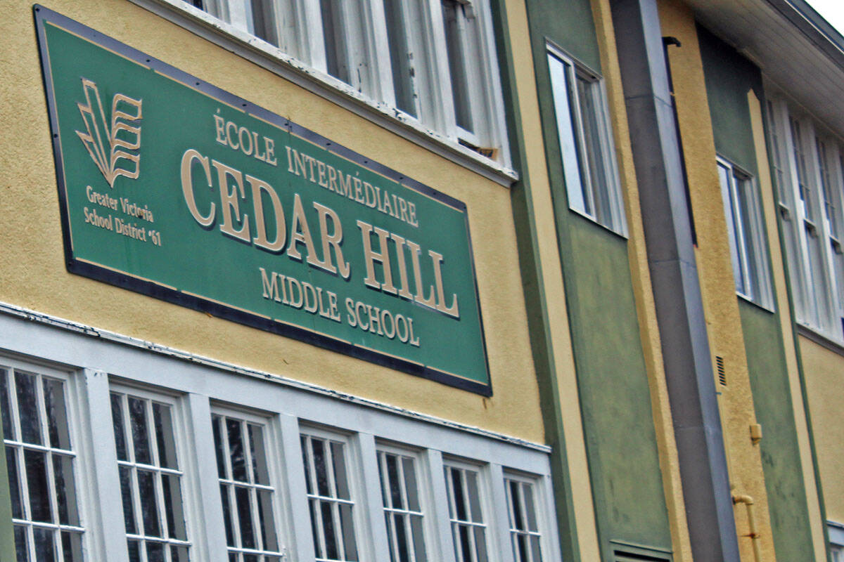Cedar Hill Middle School in Saanich will no longer enrol new late French immersion students. (Black Press Media file photo)