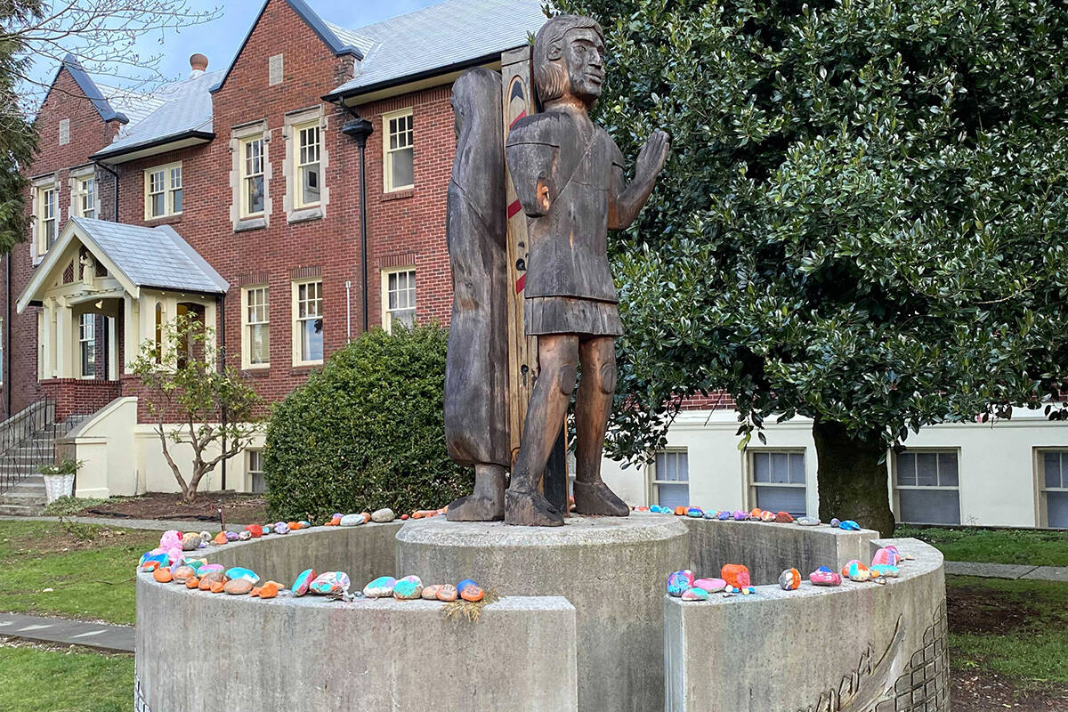 The Squamish Nation memorial for survivors and victims of the St. Paul’s Residential School was vandalized in January 2022. (Cole Schisler/Black Press Media)