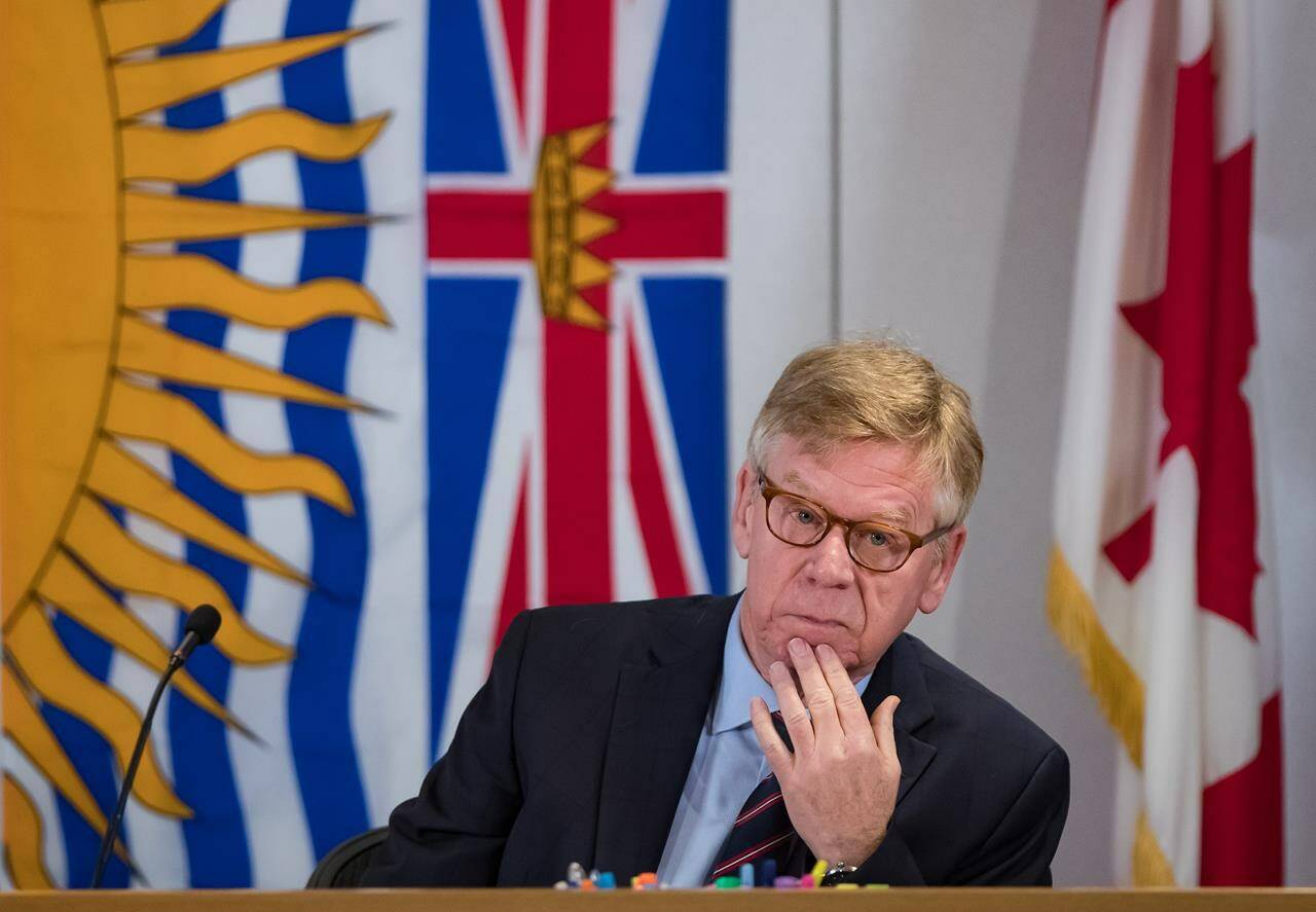 Commissioner Austin Cullen listens to introductions before opening statements at the Cullen Commission of Inquiry into Money Laundering in British Columbia, in Vancouver, on Feb. 24, 2020. The deadline for the submission of the final report of the inquiry has been extended until June 3. THE CANADIAN PRESS/Darryl Dyck