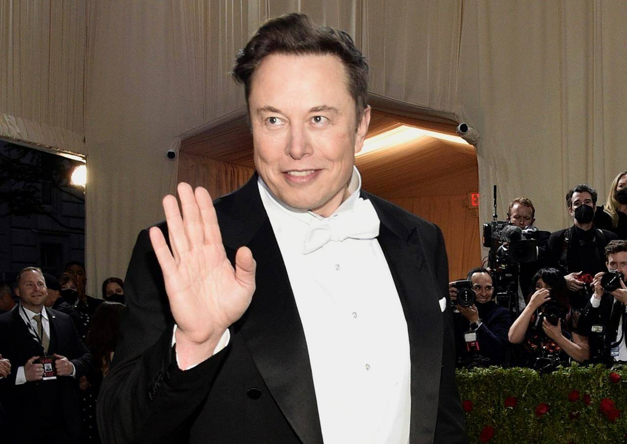 FILE - Elon Musk attends The Metropolitan Museum of Art’s Costume Institute benefit gala celebrating the opening of the “In America: An Anthology of Fashion” exhibition on Monday, May 2, 2022, in New York. Elon Musk, who’s offering to buy Twitter, has given his support to a new European Union law aimed at protecting social media users from harmful content after he met with the bloc’s single market chief. In a video tweeted late Monday, May 9 by EU Internal Market Commissioner Thierry Breton, Musk said the two had a “great discussion” and he agrees with the bloc’s online regulations. (Photo by Evan Agostini/Invision/AP, file)