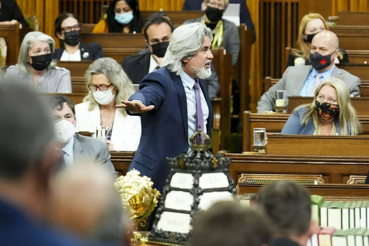 Canadian Heritage Minister Pablo Rodriguez speaks during question period in the House of Commons on Parliament Hill in Ottawa on Tuesday, May 10, 2022. THE CANADIAN PRESS/Sean Kilpatrick