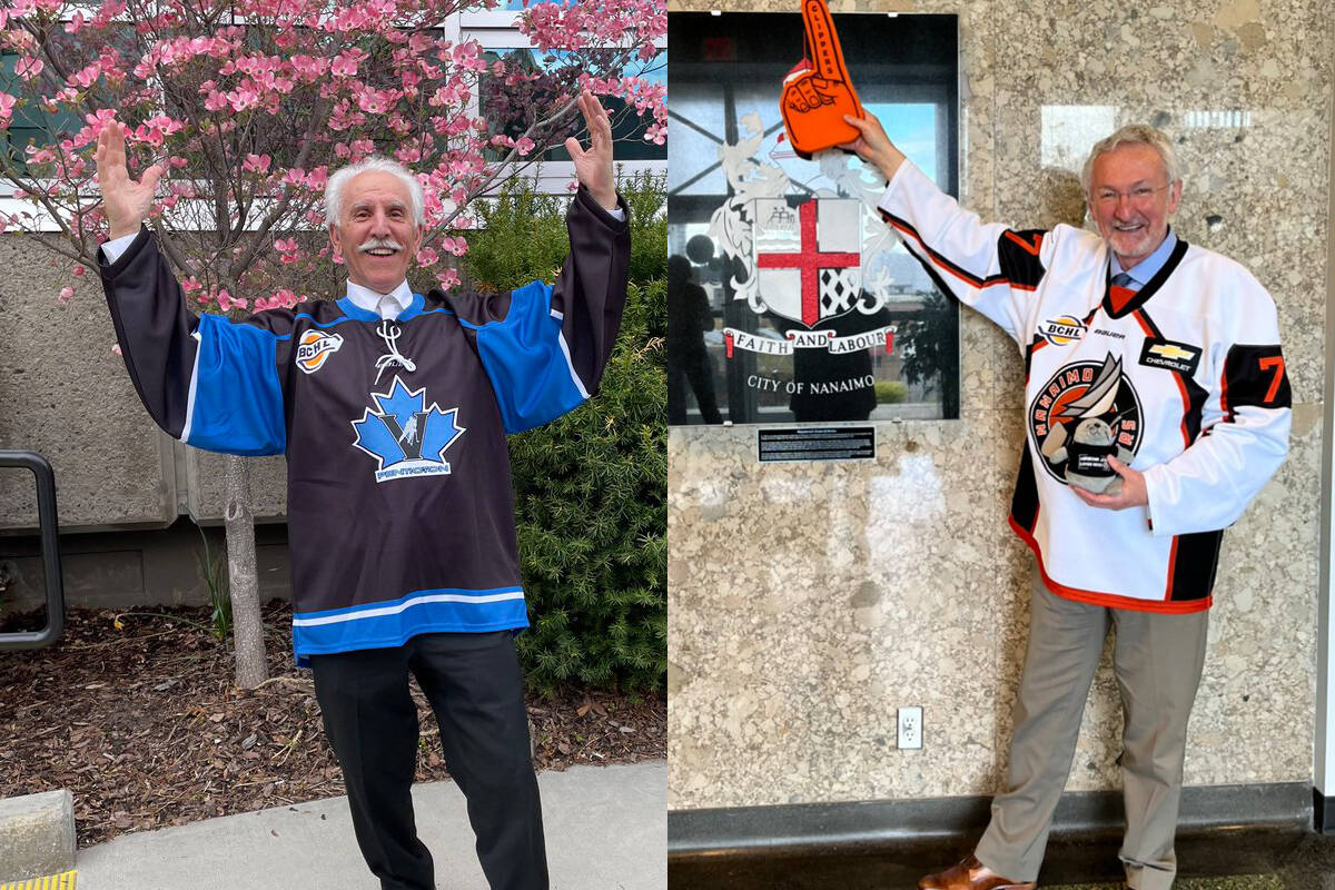 Penticton Mayor John Vassilaki and Nanaimo Mayor Leonard Krog have made a friendly wager on the BCHL Fred Page Cup finals. (Submitted photos)