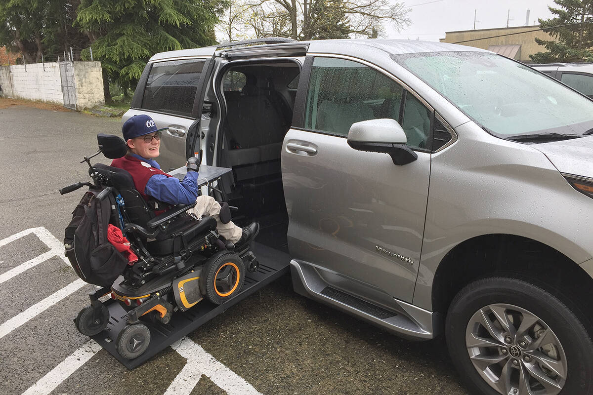 Parksville’s Tagen Marshall with his new van, ‘Vinnie’, picked up last week after a successful fundraising campaign. (Submitted photo)
