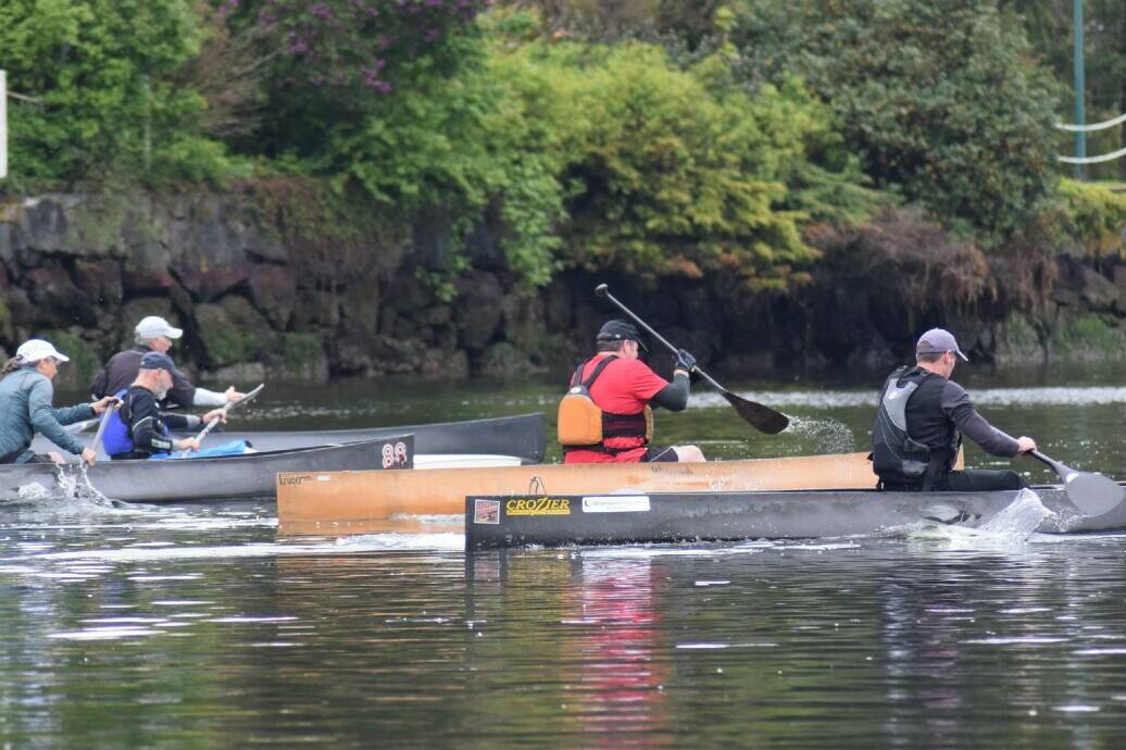 Despite the day’s rainy weather, about 30 members of the Victoria Canoe and Kayak Club made their way to the Gorge for fun races on May 15. (Kiernan Green/News Staff)
