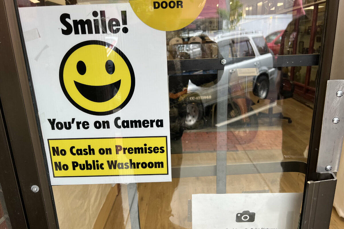 The front door of the CFB Chilliwack Historical Society museum on Wellington Street downtown Chilliwack where thieves stole a gun and more than 20 bayonets on May 15, 2022. (Paul Henderson/ Chilliwack Progress)