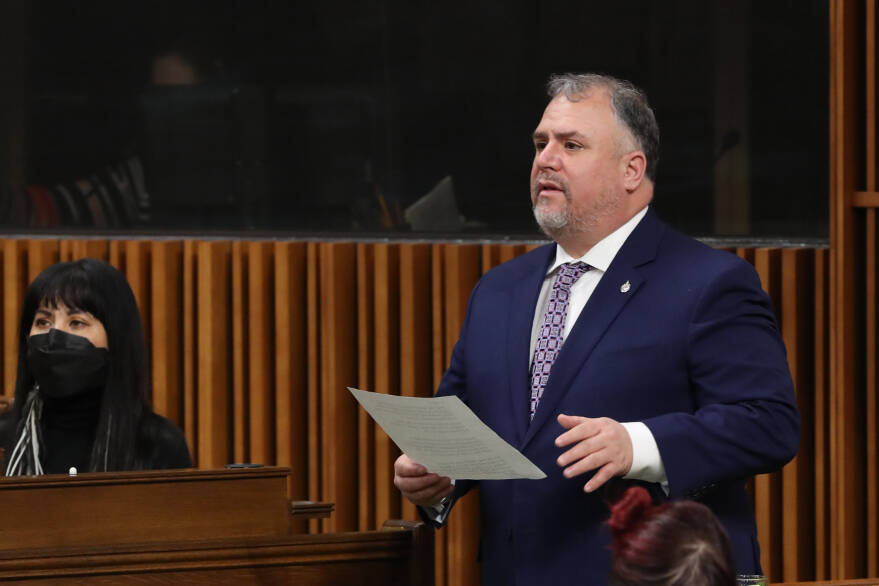 Courtenay-Alberni MP Gord Johns addresses the House of Commons during Question Period on Feb. 3, 2022. Credit: Christian Diotte, House of Commons Photo Services