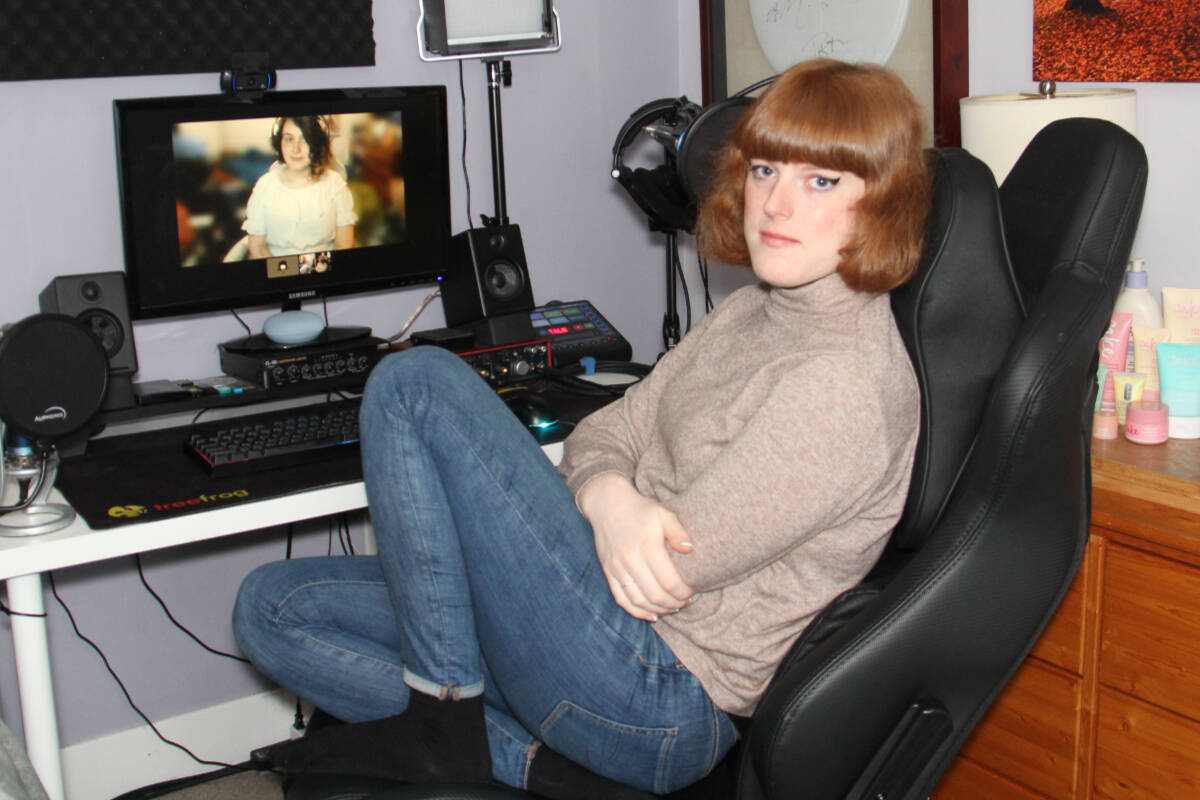 Jess Gibbard is a trans voice coach who leads peers across North America from a small studio on Saanich. (Christine van Reeuwyk/News Staff)