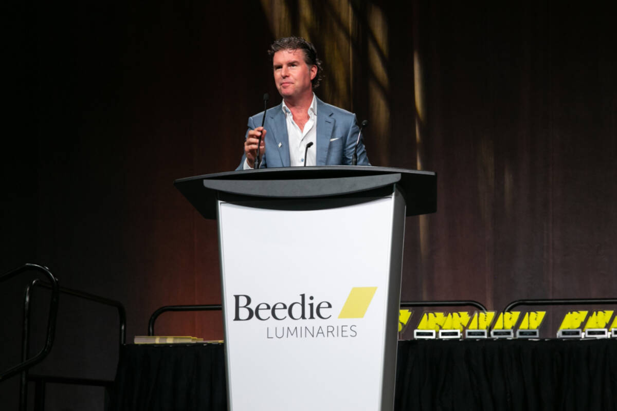 Beedie Luminaries founder Ryan Beedie announces the 2022 recipients of $6.2 million worth of scholarships for 140 high school graduates and 17 single parents in B.C., including four Grade 12 students from Greater Victoria. (Courtesy of Beedie Luminaries)