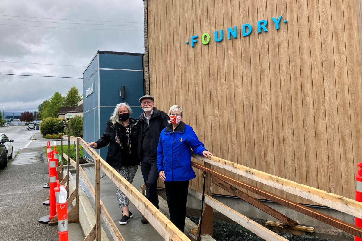 Angie Prescott, manager of Courtenay Community Programs for the John Howard Society of North Island, Courtenay Coun. Doug Hillian, and Courtenay-Comox MLA Ronna-Rae Leonard at the newly-opened Foundry Comox Valley. The facility for youth, located at 575 10 Street in Courtenay, officially opened on Monday, June 6. Photo supplied.