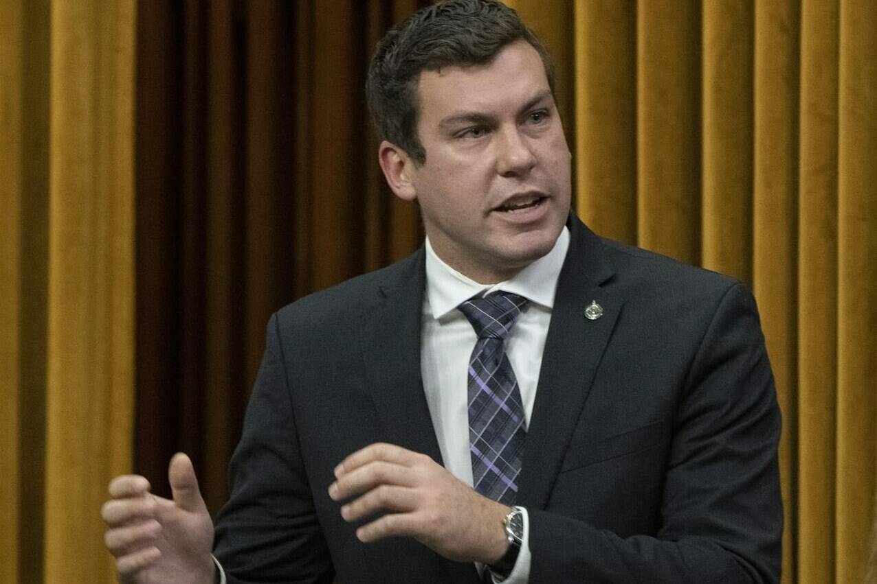 Kody Blois rises in the House of Commons, Monday, November 29, 2021, in Ottawa. The chair of the House of Commons agriculture minister, says Russian troops have been stealing from Ukraine’s grain stores and selling them on the international market via Syria.THE CANADIAN PRESS/Adrian Wyld