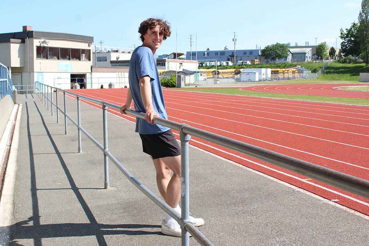 Nate Paris of Nanaimo District Secondary School is a provincial champion in the 100-metre dash, 200m, long jump and decathlon. (Greg Sakaki/News Bulletin)