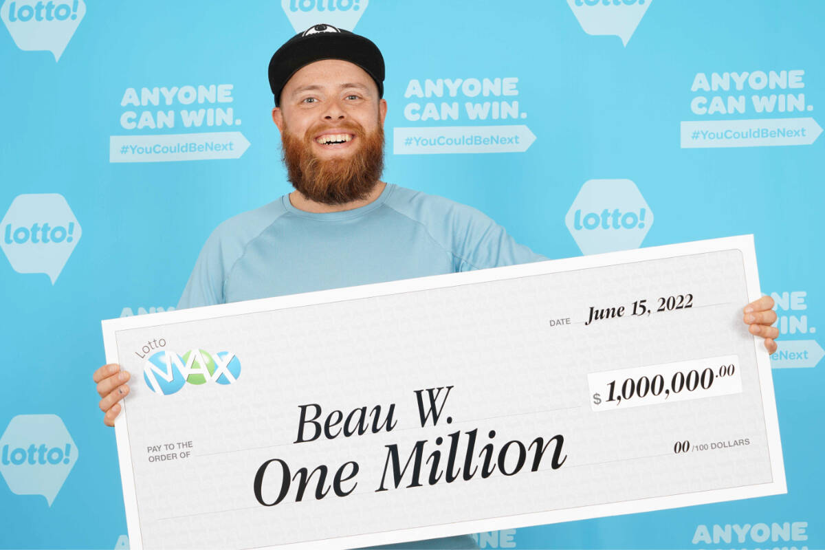 Greater Victoria resident Beau Williams is all smiles celebrating his recent $1 million win on the Lotto Max draw. (Courtesy BC Lottery Corporation)