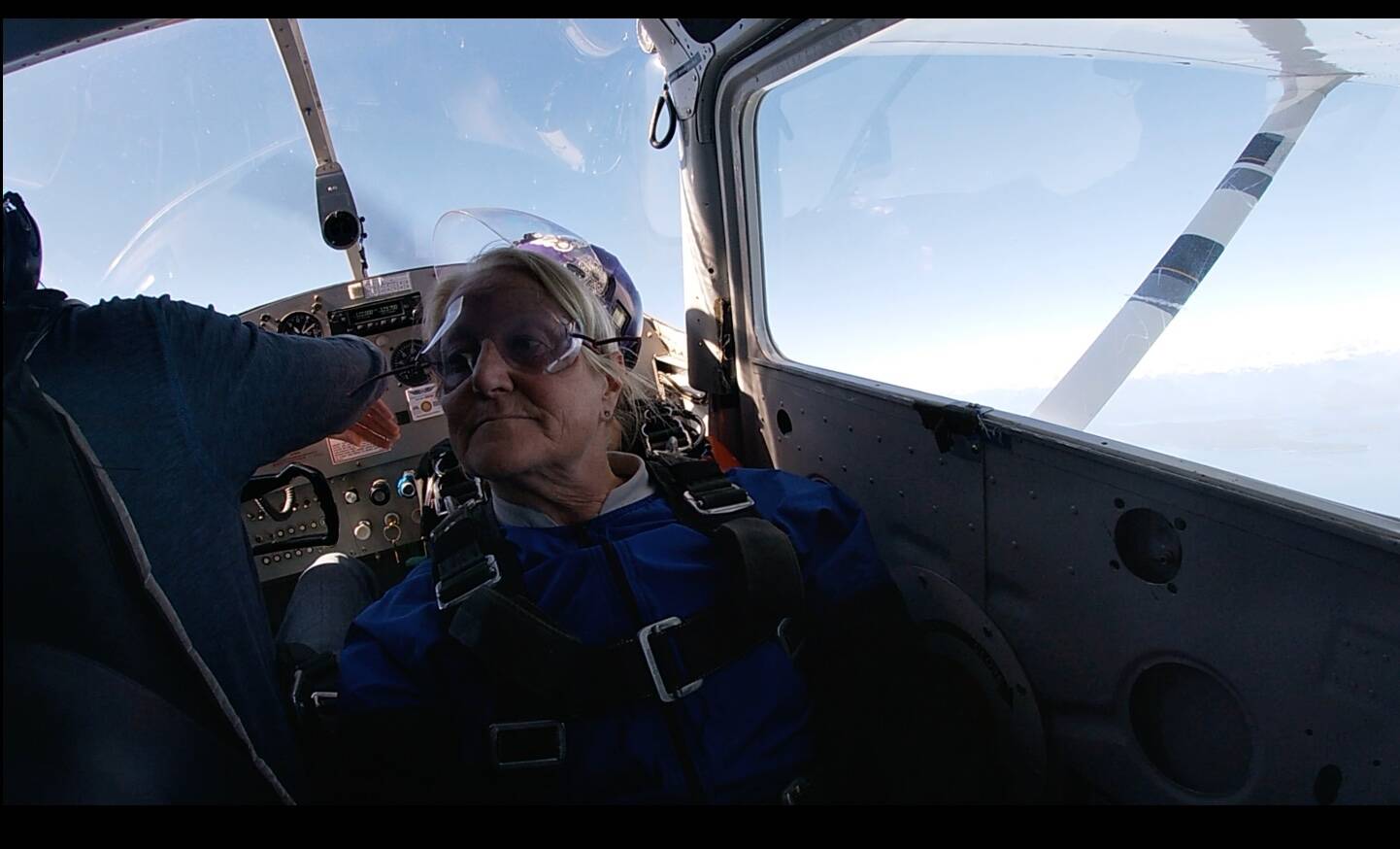 Outgoing Campbell River recreation program coordinator Linda Nagle prepares to jump out of a plane to celebrate her retirement. Photo courtesy Linda Nagle