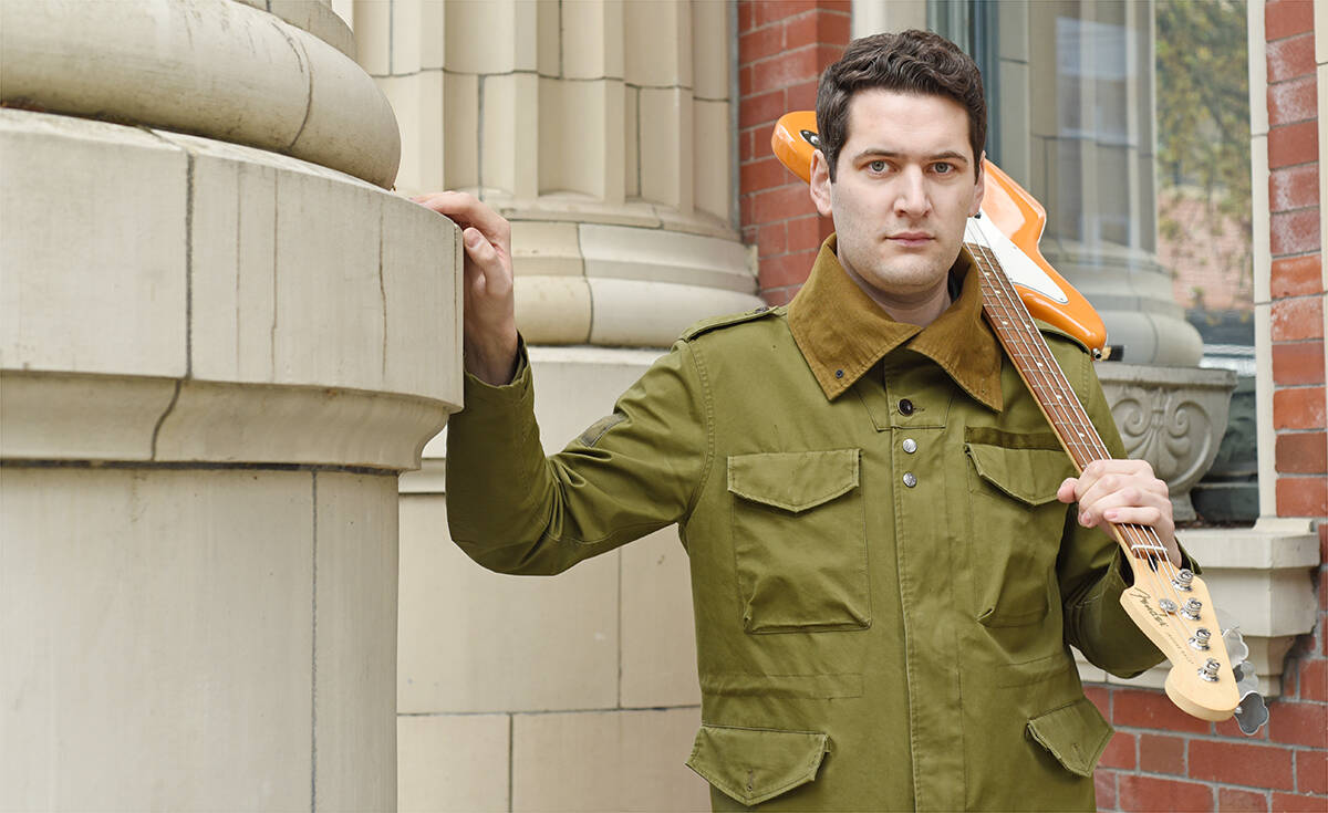 April 26, 2022 - Aaron Gray photographed in Nanaimo with his bass guitar for Boulevard magazine. Don Denton photograph.