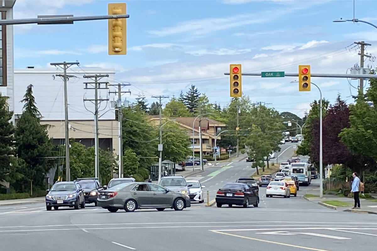 Traffic rolls along Saanich Road, part of one of nine corridors in a safe speed study to be done by the district. (Don Descoteau/News Staff)