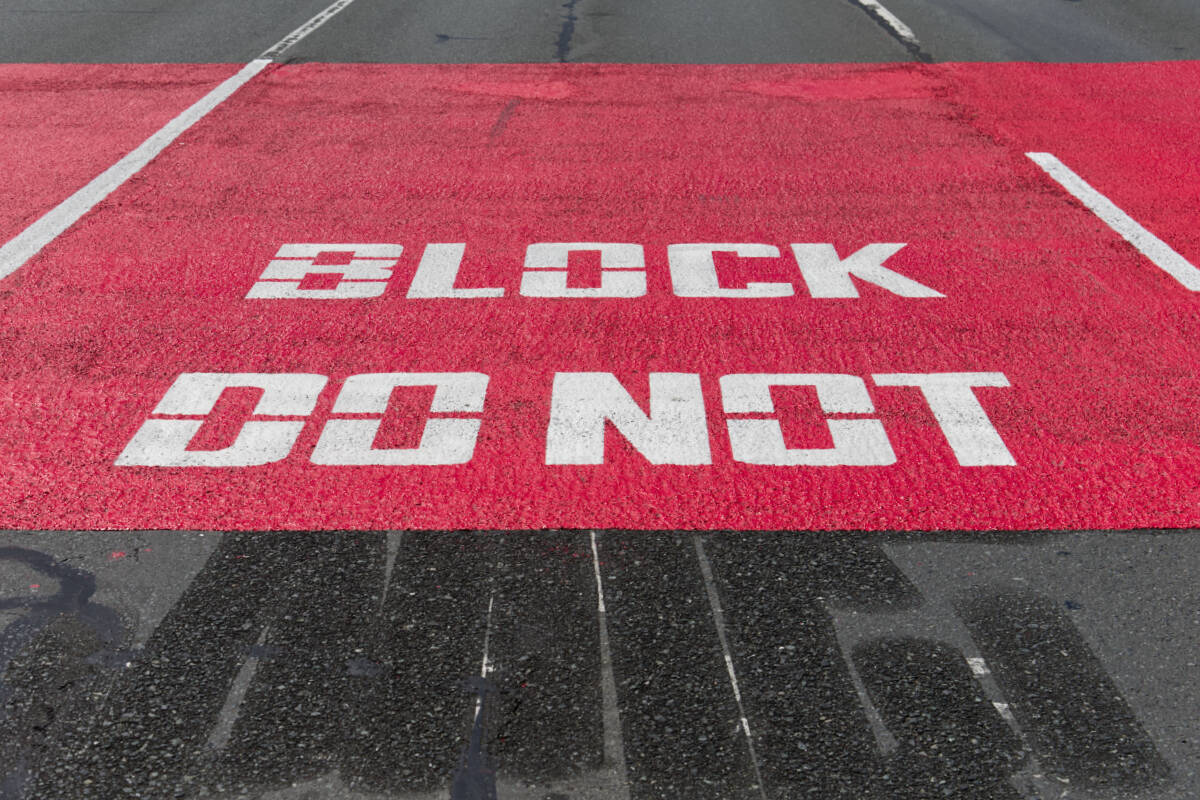 The City of Langford has recently repainted bright red warning messages on several streets in the city and their wording has caused a stir on social media. (Justin Samanski-Langille/News Staff)