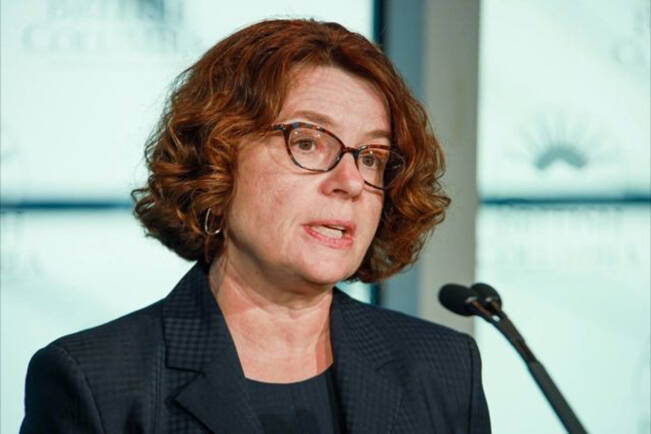 Dr. Réka Gustafson, B.C.’s deputy provincial health officer, updates the province’s COVID-19 situation at the B.C. cabinet offices in Vancouver in 2020. (B.C. government photo)