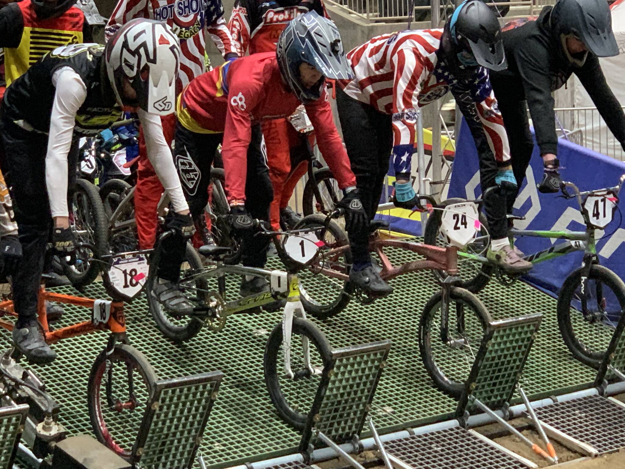 Dane Kerluck (in red) at the starting gate in a race earlier this year. Photo supplied by Jason Kerluck
