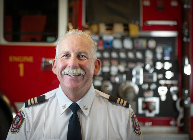 The Central Saanich Fire Department and the surrounding community are mourning the loss of former Capt. Forrest Owens (middle). (Central Saanich Volunteer Firefighters Association/Facebook)