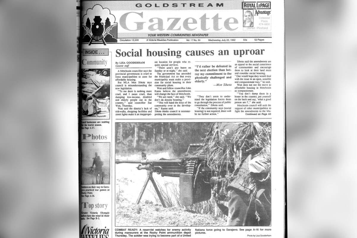 The front cover of the Goldstream Gazette Vol. 17. No. 30 July 22, 1992. (Goldstream Gazette Archives)