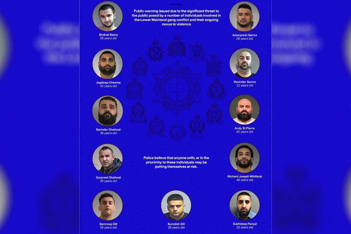 The Combined Forces Special Enforcement Unit of B.C. issued a public safety notice Aug. 3, identifying 11 dangerous B.C. gangsters. (Courtesy of CFSEU-BC)