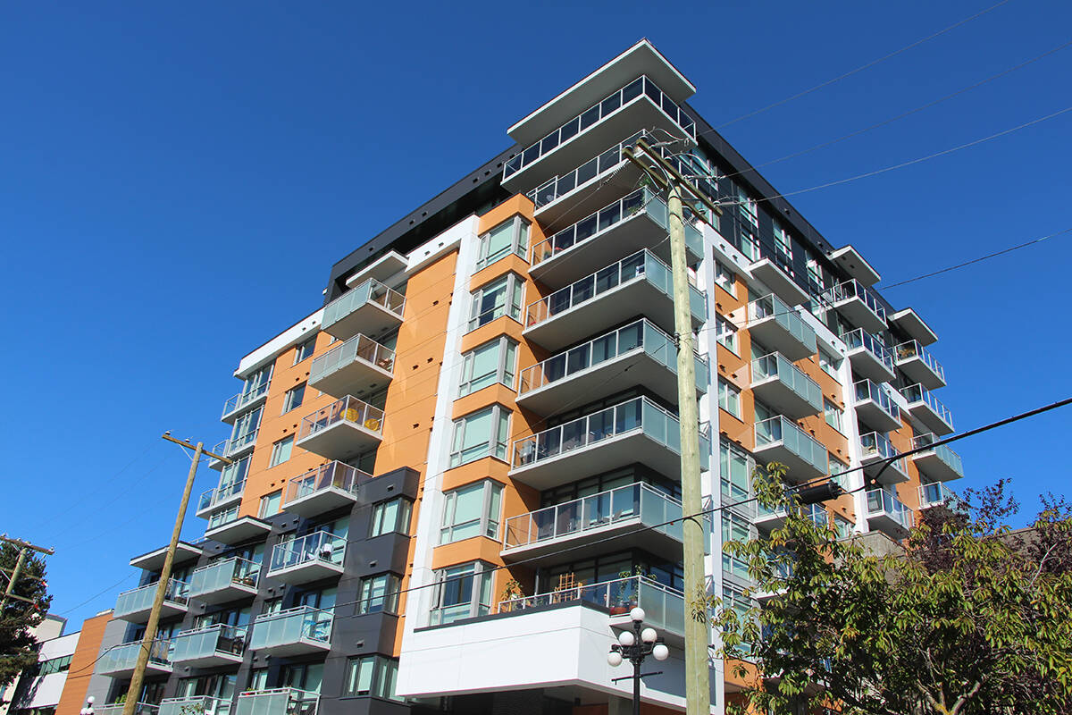 While the benchmark value for condos in the Greater Victoria core fell sightly from June to July, the West Shore saw a slight gain. However, condo values across the region have jumped significantly in value from a year ago. (Black Press Media file photo)