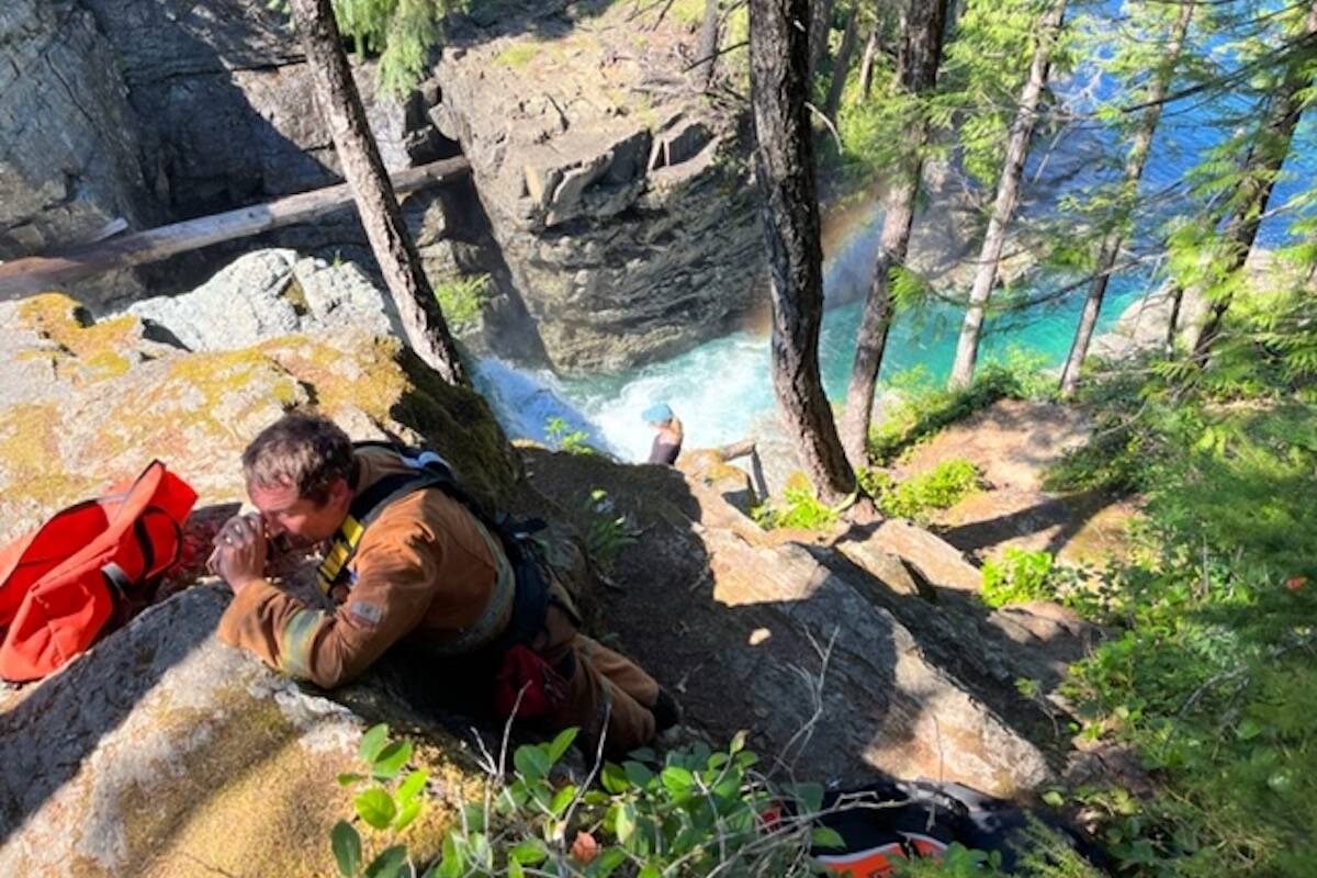 A member of the Myra Falls Rescue Team takes a break while away from the action during a rescue on Thursday, July 28. (Submitted photo)