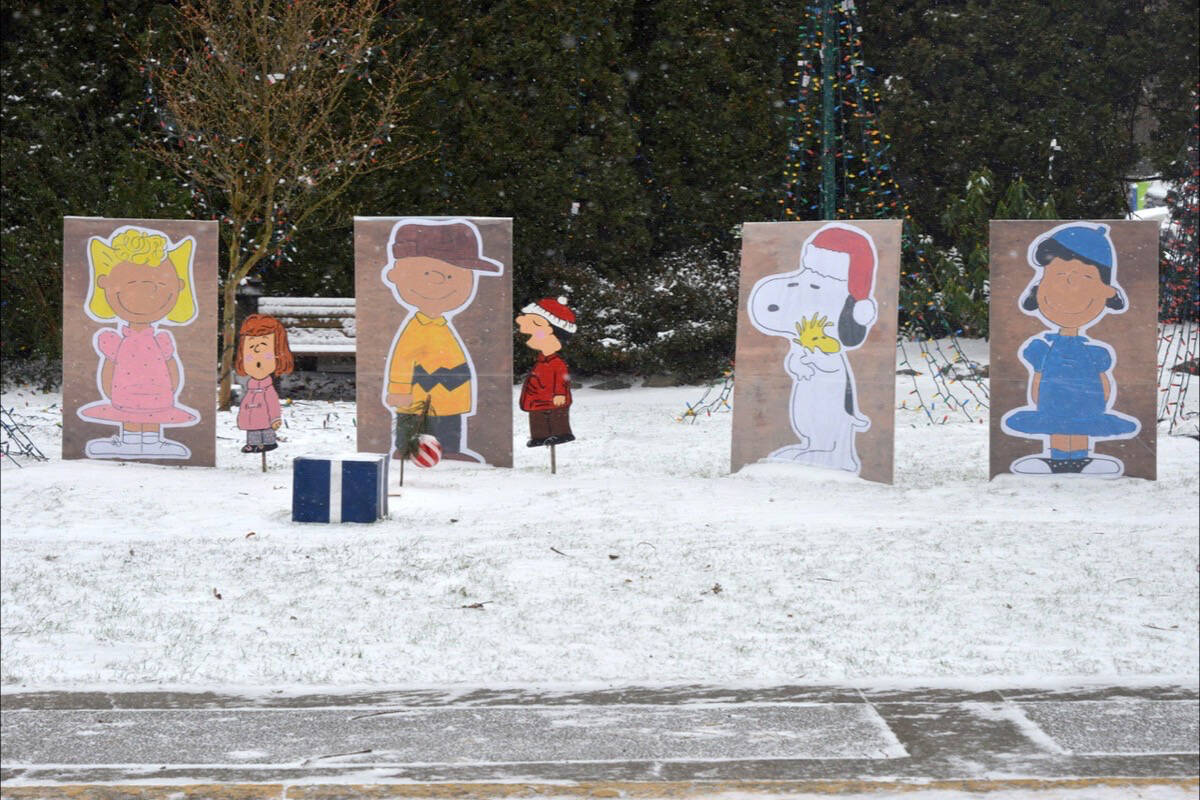 A community effort brought replacement Christmas cut-outs of Charlie Brown, Sally and Snoopy, as well as Lucy, back to Entrance Park last December. A resident recently noticed the original Charlie Brown, Sally and Snoopy cutouts had been returned to the park, notifying municipal staff of the “early Christmas miracle.” (Courtesy of Whitney Davis)