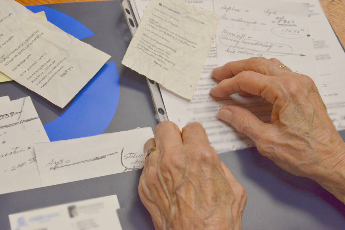 A 93-year-old senior is left with nothing but bitcoin receipts after being scammed out of $15,000 in July. She’s hoping that sharing her experience will prevent others from being hurt. (Heather Colpitts/Langley Advance Times)