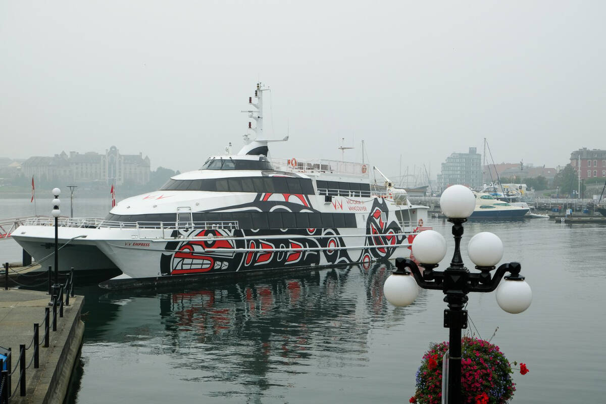 The permanently closed V2V Empress passenger ferry that ran for two years between Victoria and Vancouver is pictured on a foggy day at the Inner Harbour. Victoria resident Thomas Guerrero has proposed the concept of a passenger ferry that runs from Oak Bay Marina to Vancouver, the Gulf Islands and various U.S. destinations. (Photo by Thomas Guerrero)
