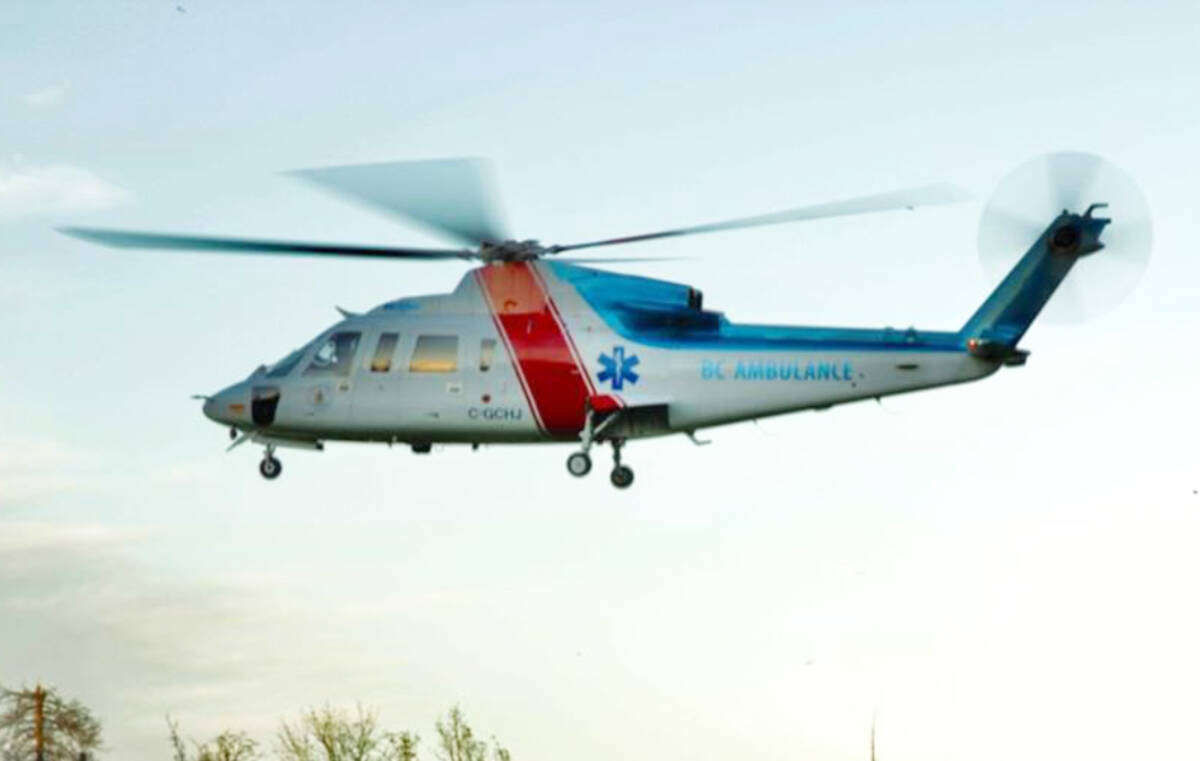 An air ambulance like this one took a Langley child to hospital after a fall from a window. (Black Press Media files)