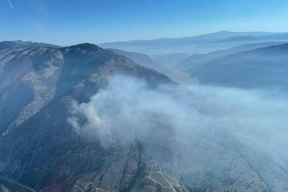 A car crash along Highway 3 sparked a new wildfire on Friday morning between Keremeos and Osoyoos. (BCWS)