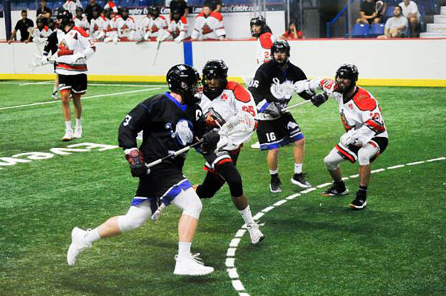 The Langley Thunder and the Nanaimo Timbermen do battle at the Langley Events Centre during the regular season. The WLA finals start there this Friday, Aug. 19. (Photo courtesy Langley Events Centre)