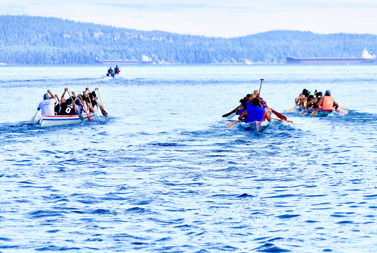Stz’uminus canoe racing action last summer. (Photo by Duck Paterson)