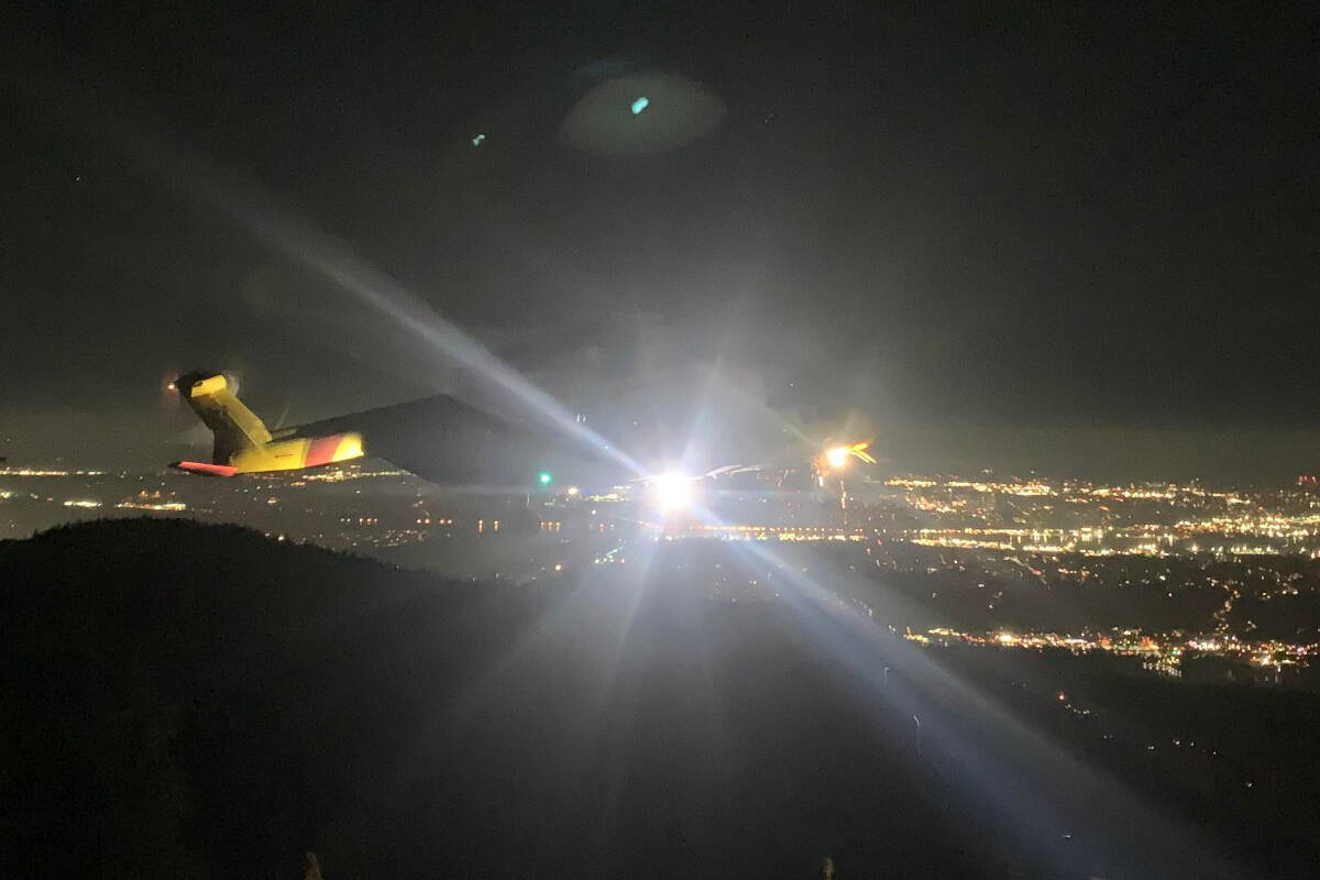 A Canadian Forces 442 Transport and Rescue Squadron from Comox was activated to perform a nighttime hoist operation after a hiker fell 100 feet off a cliff in a B.C. provincial park. (Nick Zupan photo)