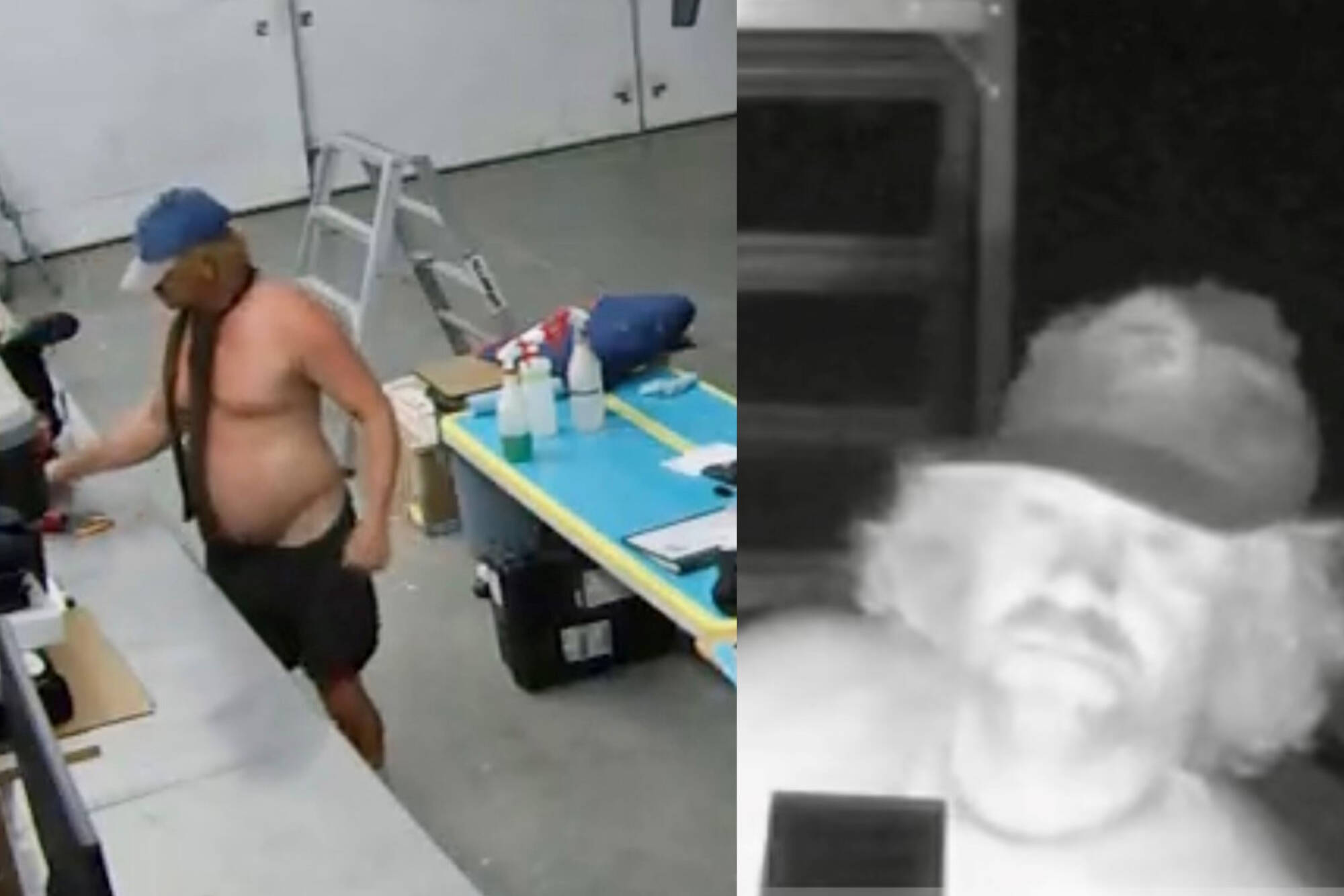Penticton RCMP are looking for a shirtless man who stole from a helicopter hangar on Aug. 26. (RCMP)