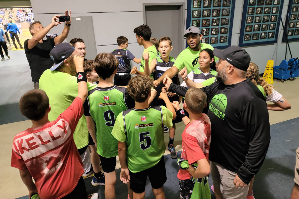 Players from Westshore Basketball got to play on the court during halftime of the Canada versus Argentina game on Aug. 25, which took place at Save-on-Foods Memorial Centre in Victoria. (Courtesy of Brad Lidstone)