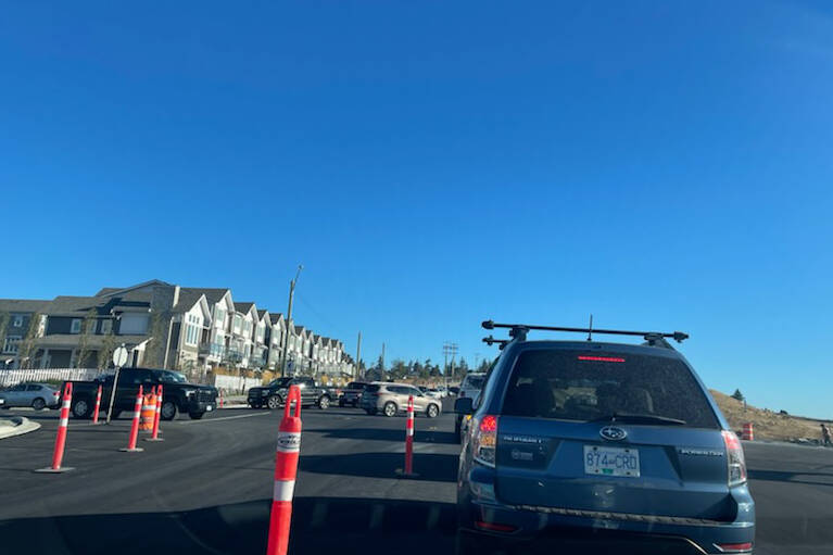 The congestion at the Metchosin Road/Latoria Boulevard intersection during school drop-off on Sept. 7. (Black Press Media photo)