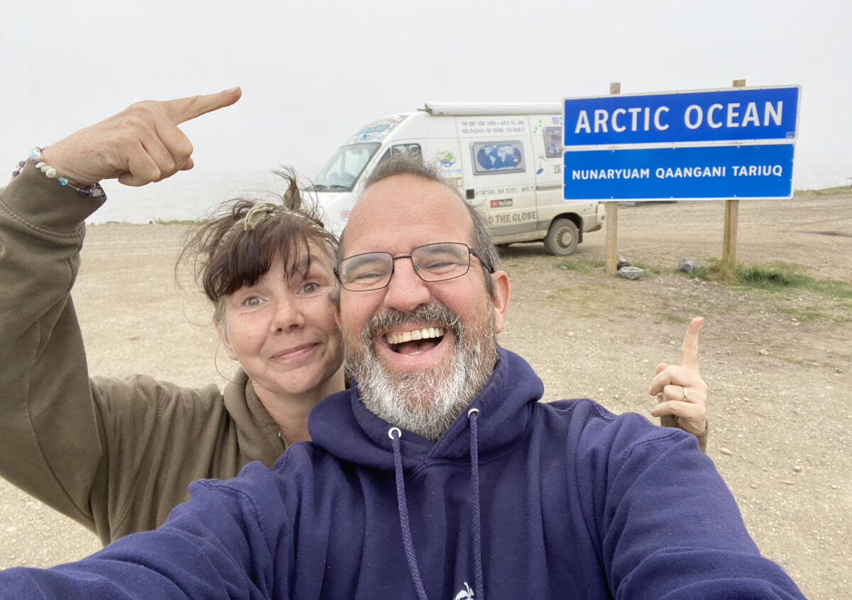 Marianne and Chris Fisher act up as they find their way to the Arctic Ocean on their around the world adventure. (Photo submitted)
