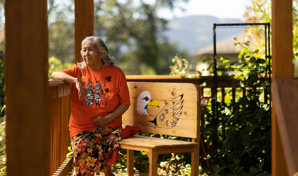 Elder May Sam at her home in Tsartlip First Nation. (Arnold Lim/Black Press Media)