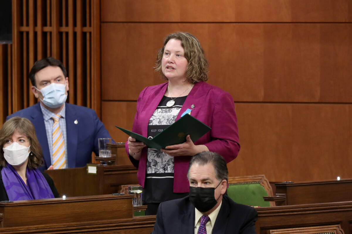 North Island-Powell River MP Rachel Blaney speaks during Question Period on April 1, 2022 in Ottawa. Credit: Christian Diotte, House of Commons Photo Services