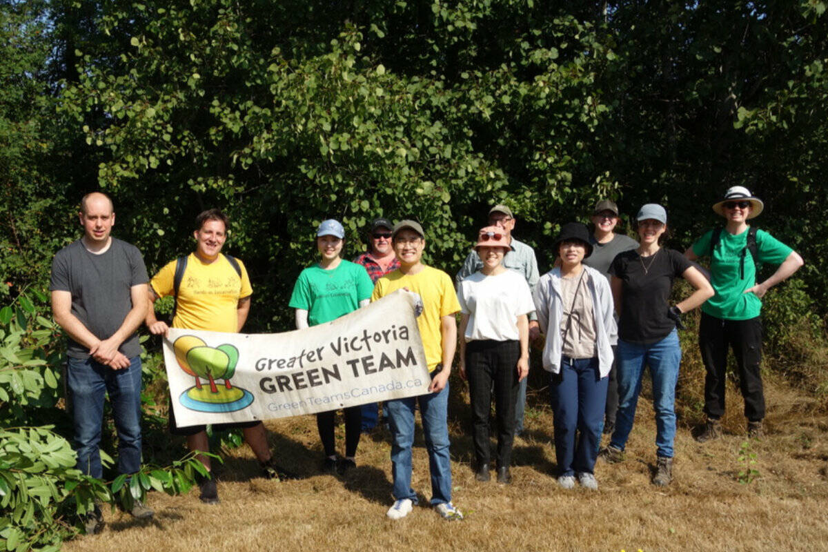 Members of the Greater Victoria Team, here seen earlier in September, working in Sidney’s Peter Grant Park, will be on site on Sept. 24 during Sidney’s third annual Tree Appreciation Day. It sees the municipality team up with Greater Victoria Green Team to help plant Douglas fir seedlings in Peter Grant Park in an area alongside KEL,SET (Reay Creek). (Photo courtesy of Greater Victoria Green Team)