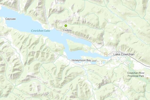 The 0.17 hectare fire north of Youbou is believed to be human caused. (BC Wildfire Service map)
