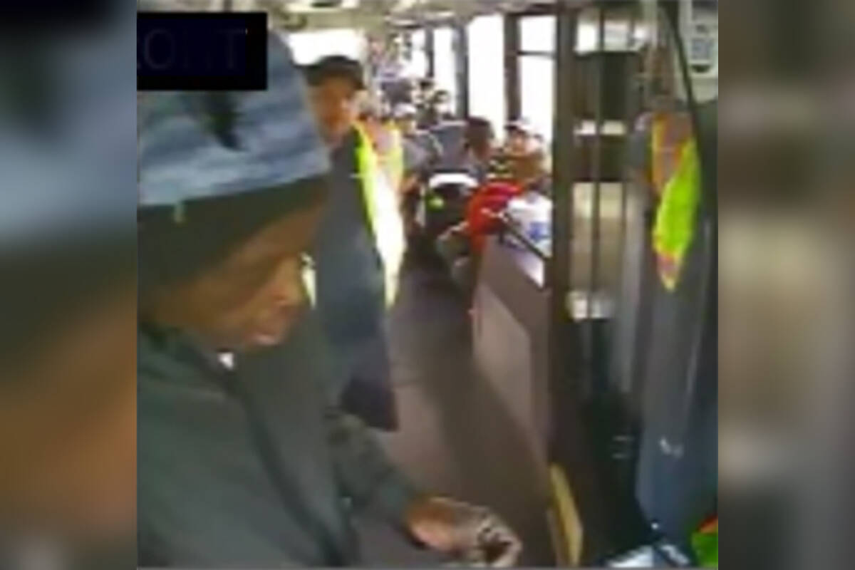 Police obtained CCTV footage and have released two images of a suspect after an incident on a BC Transit bus. (Courtesy VicPD)