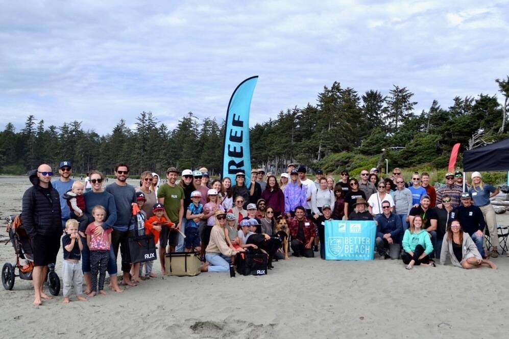 Ocean lovers gather for a beach clean of Cox Bay in Tla-o-qui-aht First Nation territory on Sept. 17. (Nora O’Malley photo)