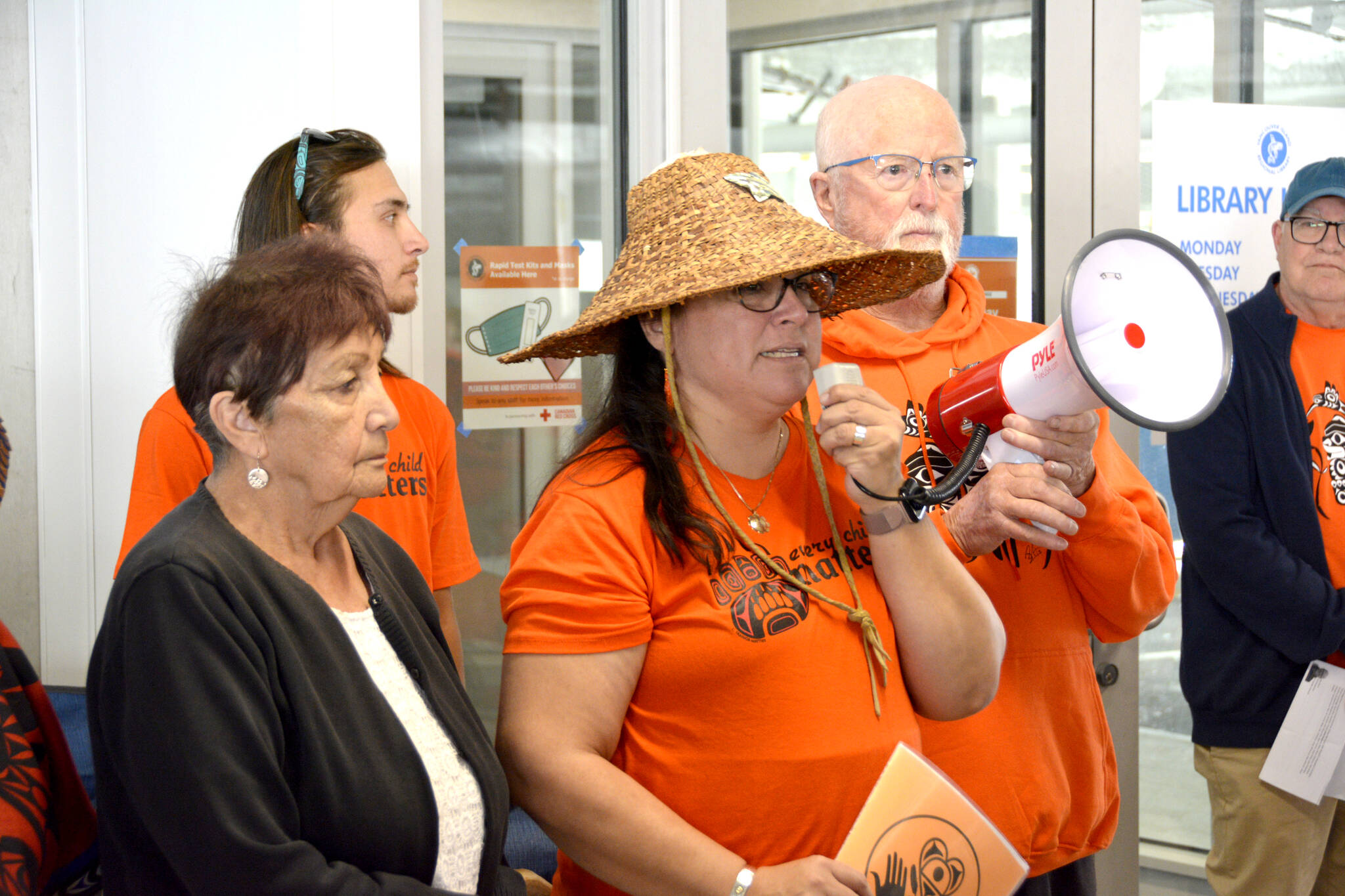 Master of ceremonies Monique Pat (centre) welcomes those attending Friday’s National Day of Truth and Reconciliation ceremony in Sooke on Friday. (Kevin Laird – Sooke News Mirror)