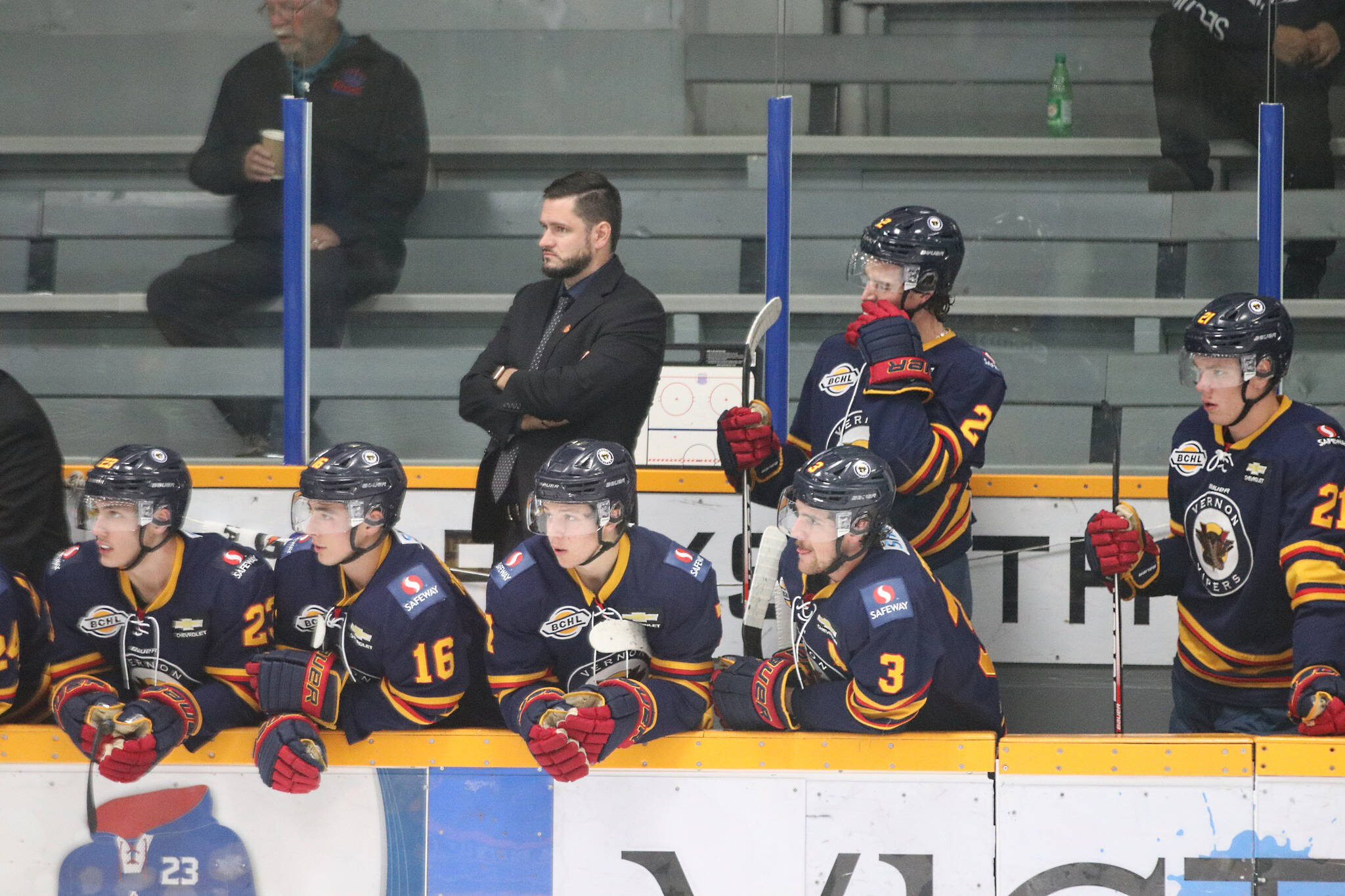 Vernon Vipers player Will Blackburn waited nearly an hour for an ambulance to arrive after suffering an apparent head injury during a road game against the Prince George Spruce Kings, Saturday, Oct. 1, 2022. (Chuck Chin photo)