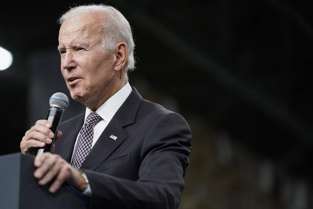 President Joe Biden speaks at an IBM facility in Poughkeepsie, N.Y., on Thursday Oct. 6, 2022. (AP Photo/Andrew Harnik)